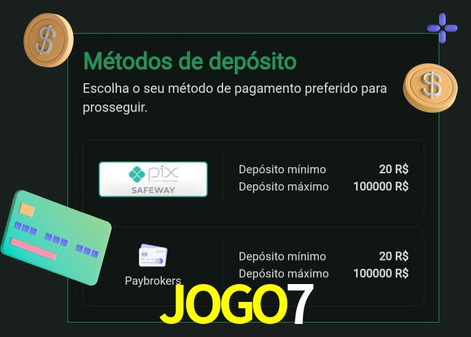 O cassino JOGO7 oferece uma grande variedade de métodos de pagamento